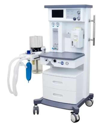 Máquina de anestesia PRZ-AN050 vista lateral, diseño compacto para quirófanos