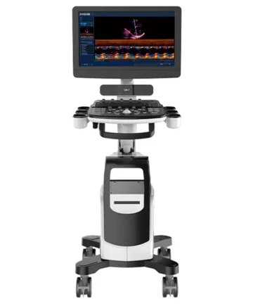 Vista completa del ultrasonido Chison Qbit 7 con pantalla encendida